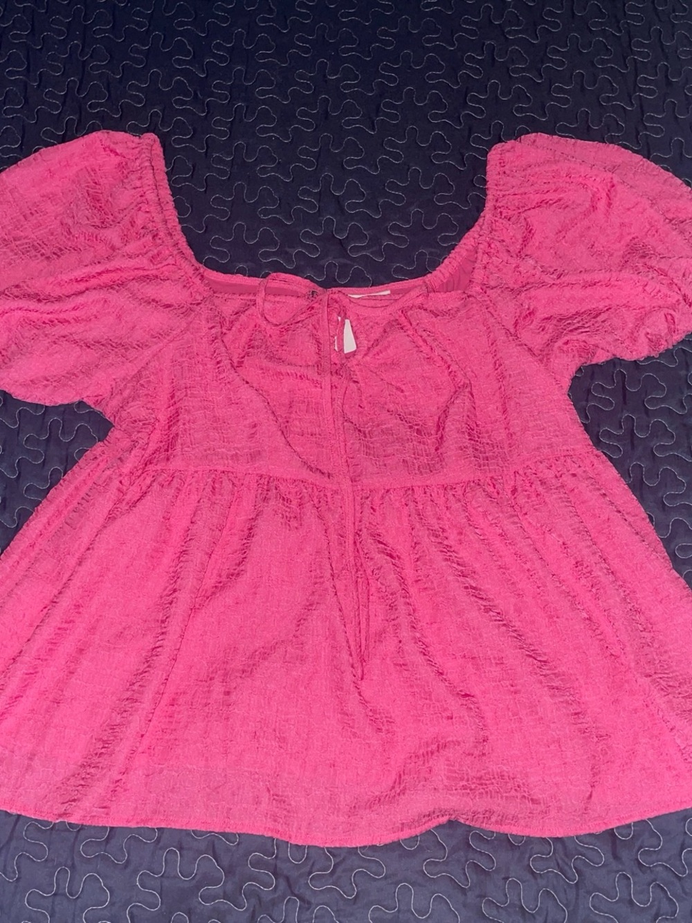 Textured Pink Puff-Sleeve Peasant Top